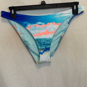 AA-229 Aerie NWT Cheeky Blue & Orange Lined Summer Swim Bikini Bottoms‎ Size XL